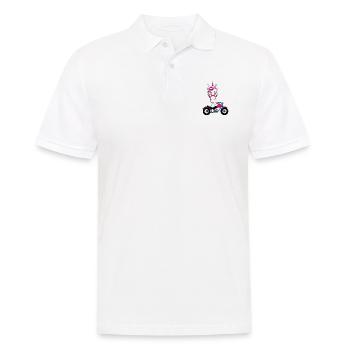 MOTORRAD - BIKER - EINHORN - Männer Poloshirt - Weiß - Vorne - Kai (181cm)