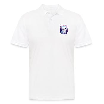 "Cosmic Kitty: Adorable Space Float" - Männer Poloshirt - Weiß - Vorne - Kai (181cm)