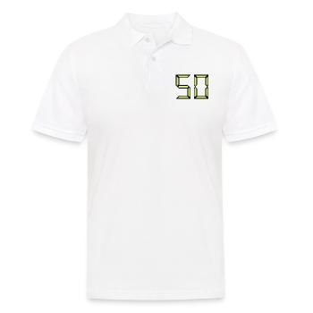 50. 50 JAHRE. 50-jähriges Jubiläum. GEBURTSTAG 50 JAHRE. - Männer Poloshirt - Weiß - Vorne - Kai (181cm)