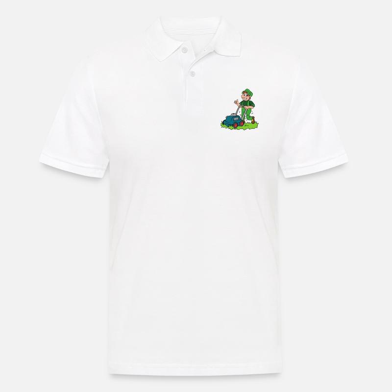 Gärtner mit Rasenmäher - Männer Poloshirt - Weiß