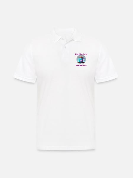 Liebevolle Kaffeetasse mit Botschaft "Koffein und Verwandtschaft" - Männer Poloshirt - Weiß