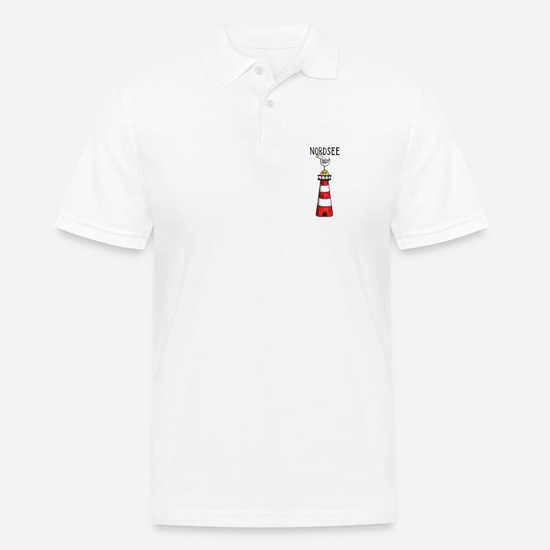 Nordsee Leuchtturm - Möwe - Comic - Geschenk - Männer Poloshirt - Weiß