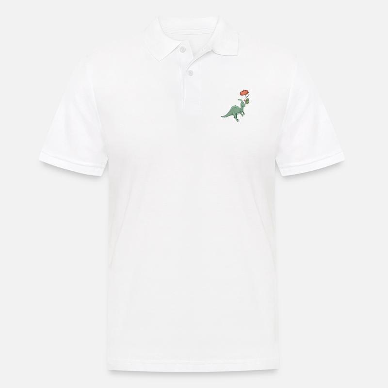 süßer Dinosaurier mit Blume - Männer Poloshirt - Weiß
