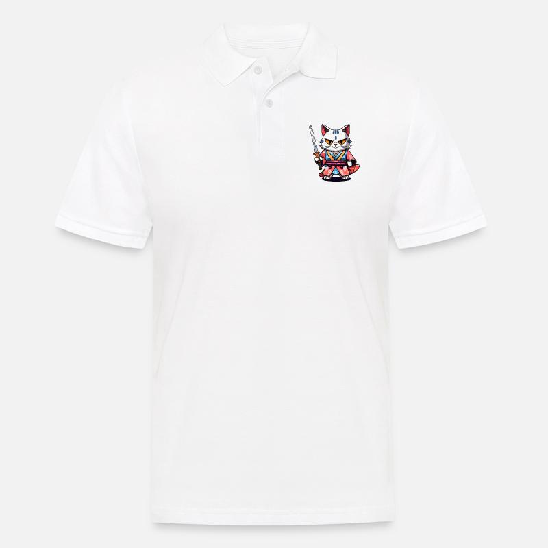Samurai-Katze #34 - Männer Poloshirt - Weiß