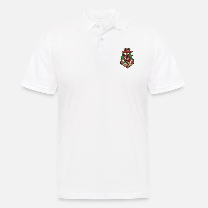 Anker mit Rose - Männer Poloshirt - Weiß