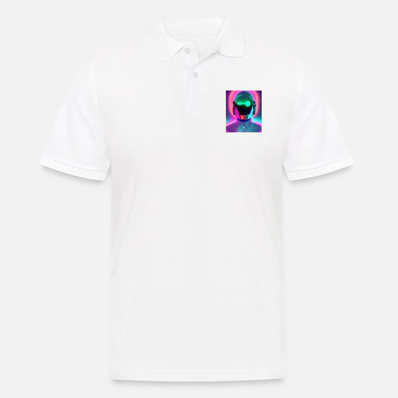 neon synthwave style robot néon - Polo Homme - blanc