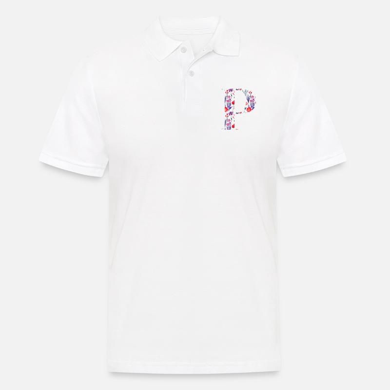 Personalisierter Blumenbuchstabe p - Geschenkidee - Männer Poloshirt - Weiß