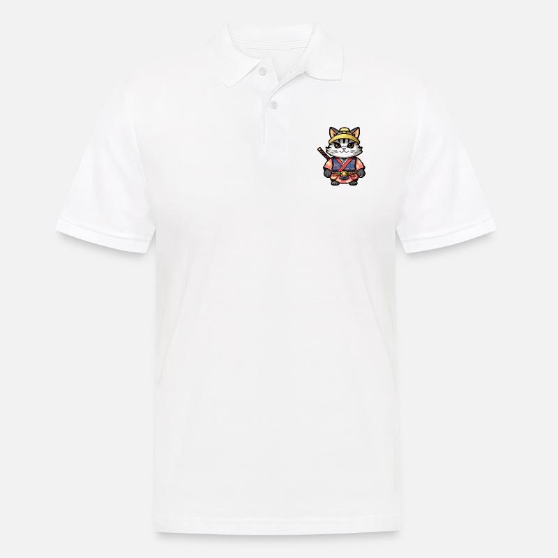 Samurai-Katze #13 - Männer Poloshirt - Weiß