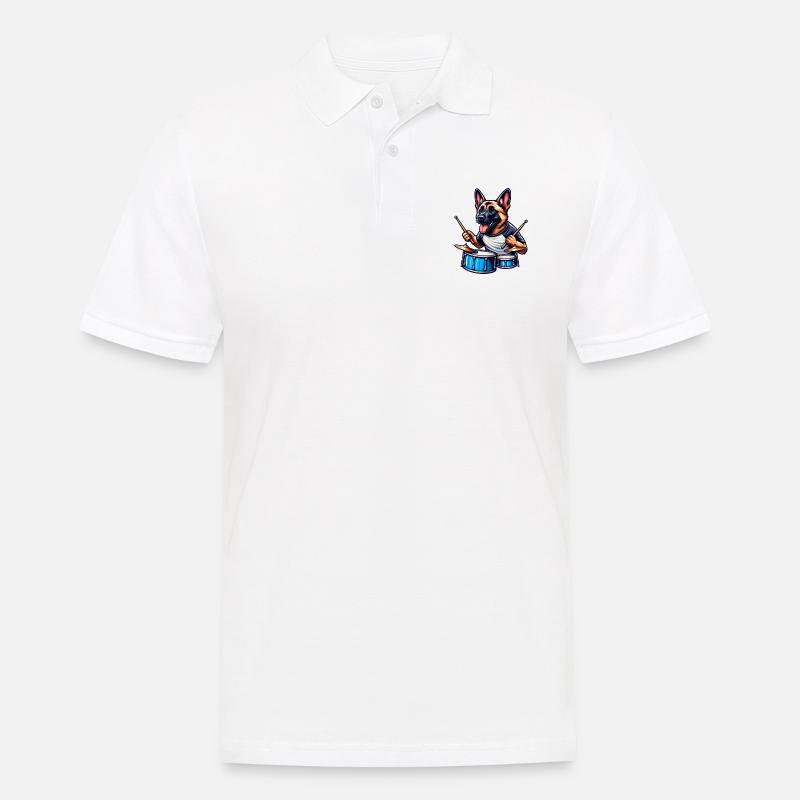 Cooler Malinois Drummer Design - Männer Poloshirt - Weiß