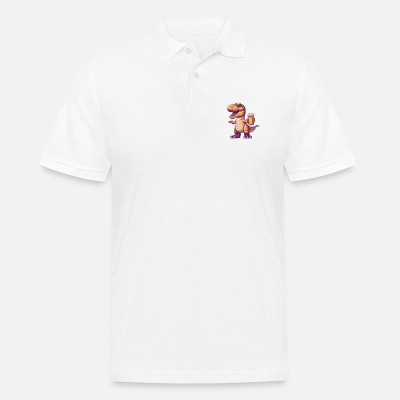 Dinosaurier T-Rex Bier Pixel - Männer Poloshirt - Weiß