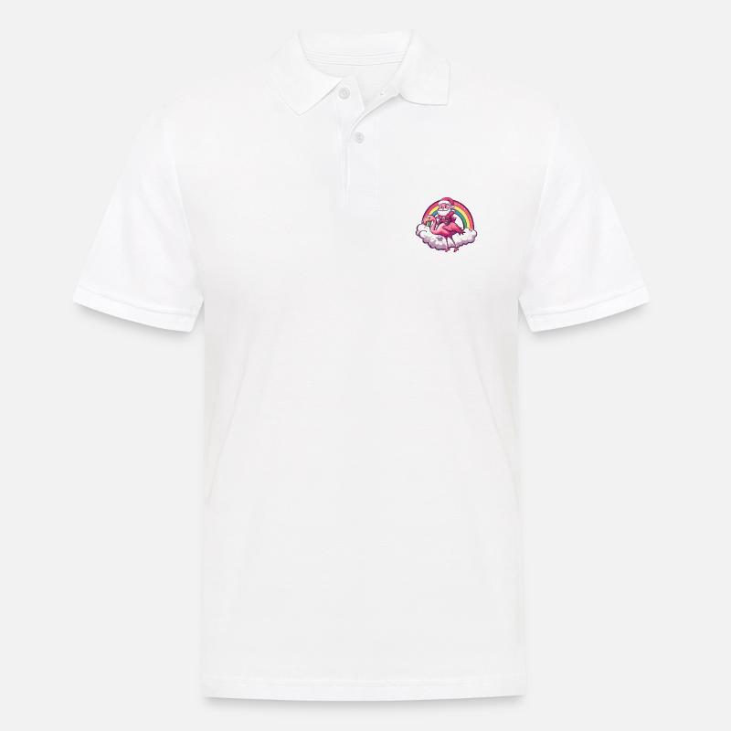 Flamingo Weihnachtsmann Regenbogen - Männer Poloshirt - Weiß