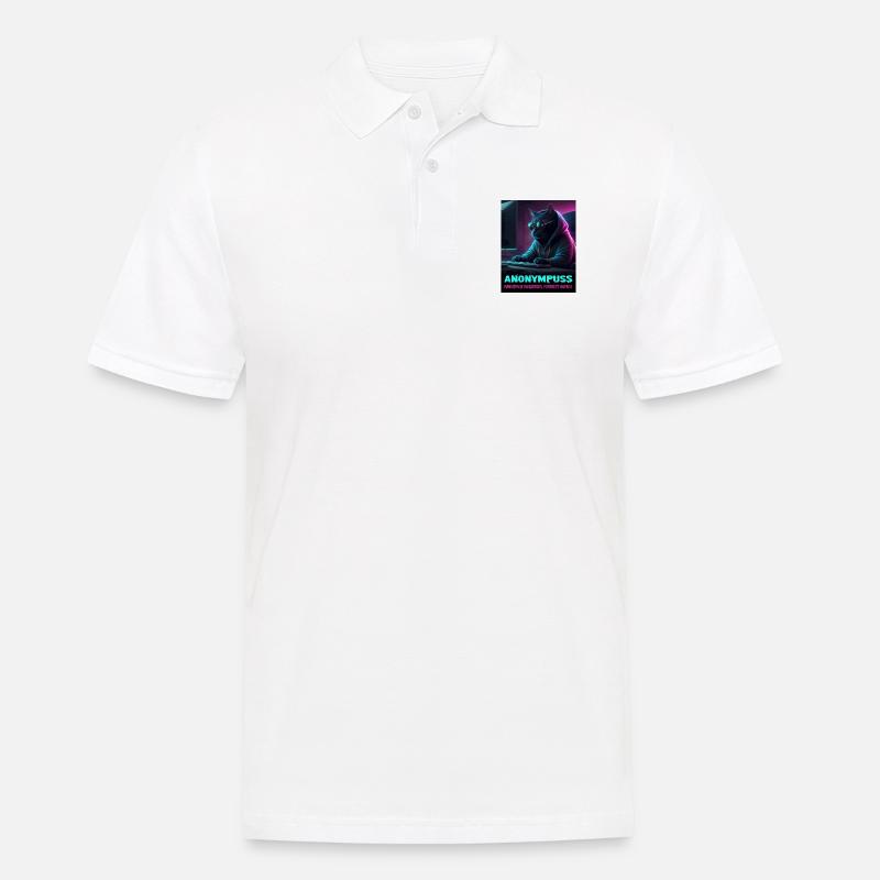 Anonympuss Chat Hacker Drôle Image Chat Mème - Polo Homme - blanc