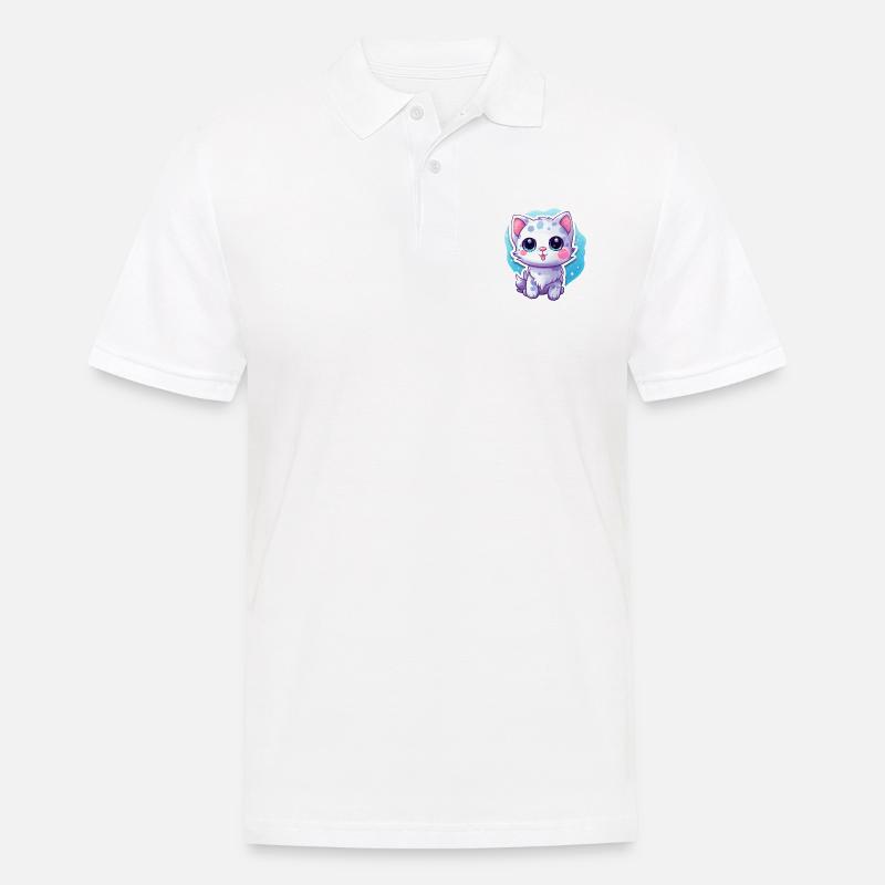 "Space Kitty: Floatastic & Adorable!" - Männer Poloshirt - Weiß