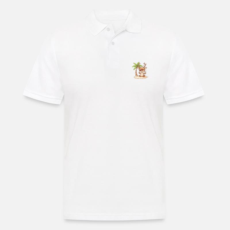 Hirsch Sommer Strand Comic - Männer Poloshirt - Weiß