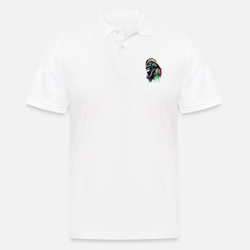 Gorilla mit Kopfhörern - Männer Poloshirt - Weiß
