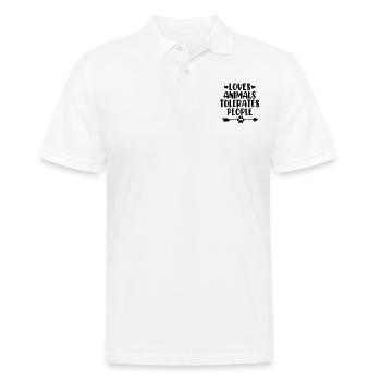 Liebt Tiere, toleriert Menschen, Pfote, adoptiert Hund - Männer Poloshirt - Weiß - Vorne - Kai (181cm)
