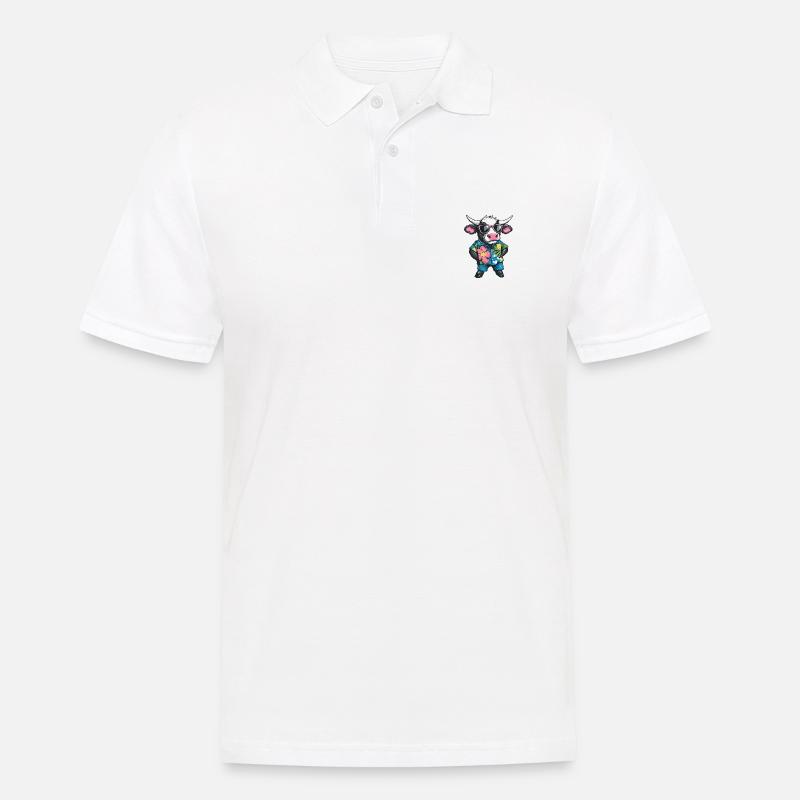 Kuh Comic Urlaub - Männer Poloshirt - Weiß