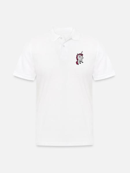 Sitzendes kleines Comic Einhorn - Männer Poloshirt - Weiß
