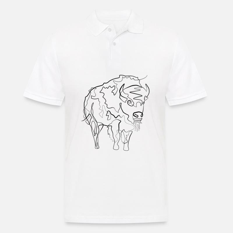 Bison Bison - one line drawing - Polo Homme - blanc
