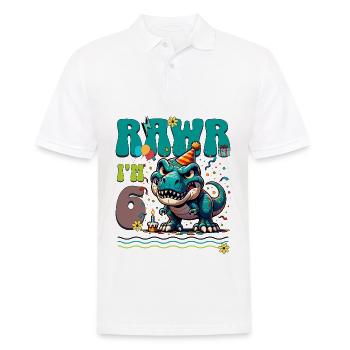6ème anniversaire Rawr T Rex Dinosaure - Polo Homme - blanc - Devant - Kai (181cm)