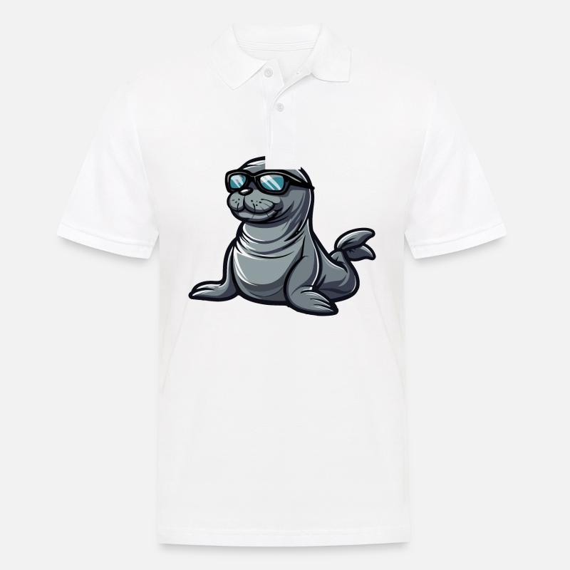 Robbe Tier Comic Cool - Männer Poloshirt - Weiß