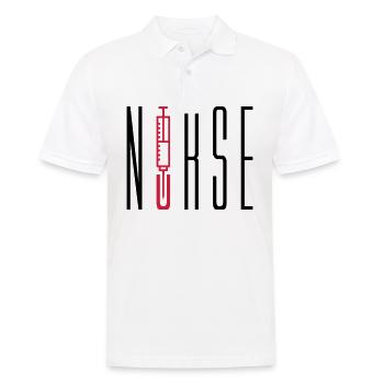 nurse doctor text stechen spritze blut arzt abhoer - Männer Poloshirt - Weiß - Vorne - Kai (181cm)
