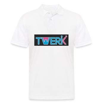 Logo TWERK avec W rempli de Rose - Polo Homme - blanc - Devant - Kai (181cm)