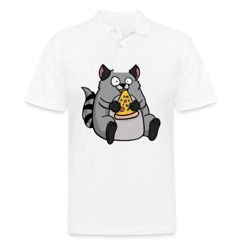 Fat Raccoon Eating Pizza Funny Comic Style - Men's Polo Shirt - white - Front - Kai (181cm)