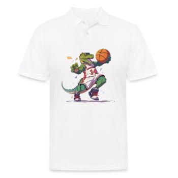 Basketball Dinosaure T-Rex Player Sports Cartoon - Polo Homme - blanc - Devant - Kai (181cm)