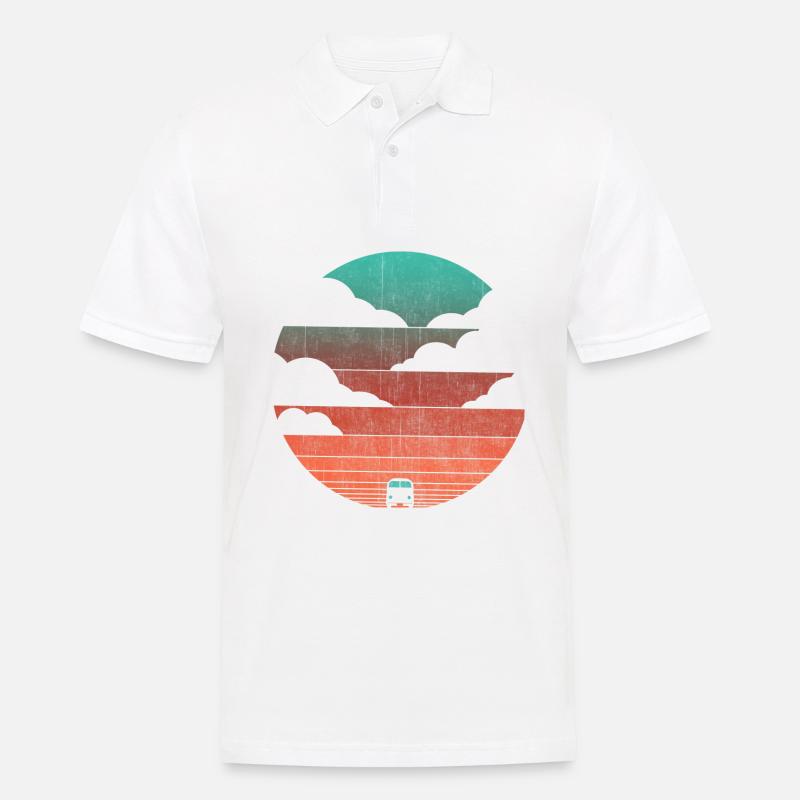 Plage de vacances coucher de soleil bus rétro - Polo Homme - blanc