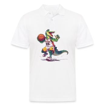 Basketball Dinosaure T-Rex Player Sports Cartoon - Polo Homme - blanc - Devant - Kai (181cm)