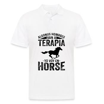 Algonus Men’s Therapy Je fais de l’équitation - Polo Homme - blanc - Devant - Kai (181cm)