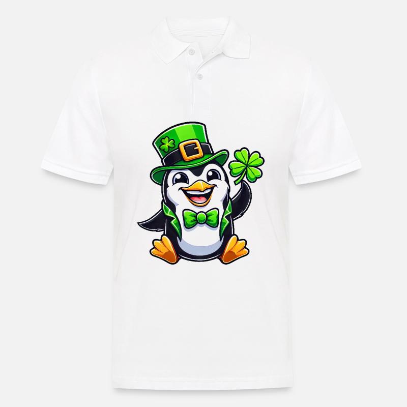 St. Patrick's Pinguin mit Glücksklee - Männer Poloshirt - Weiß