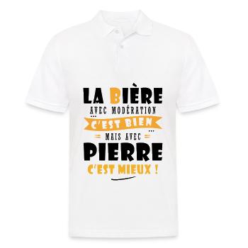 Pierre Bière Cadeau Humour cadeau pierre - Polo Homme - blanc - Devant - Kai (181cm)