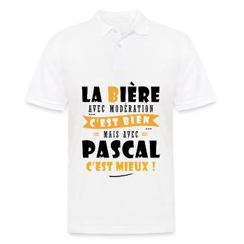 Pascal Bière Cadeau Humour cadeau pascal - Polo Homme - blanc - Devant - Kai (181cm)