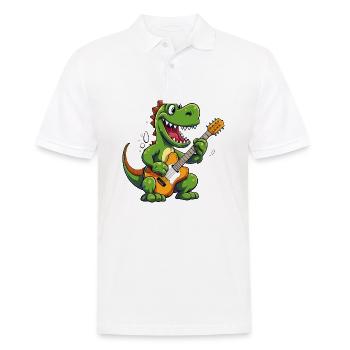 Dino E-Gitarre Gitarrist Dinosaurier Musik Band - Männer Poloshirt - Weiß - Vorne - Kai (181cm)