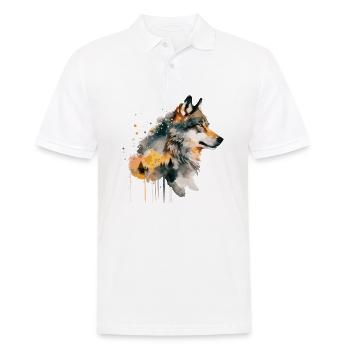 Wolf Aquarell Kunst Kopf Wolfskopf Natur Wildnis - Männer Poloshirt - Weiß - Vorne - Kai (181cm)