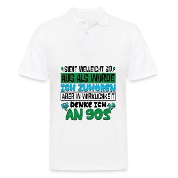 in Wirklichkeit denke ich an 90s - Männer Poloshirt - Weiß - Vorne - Kai (181cm)