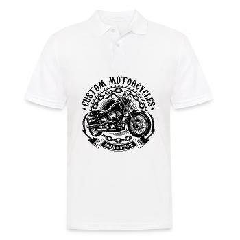 CUSTOM MOTORCYCLES - Schwarz - Männer Poloshirt - Weiß - Vorne - Kai (181cm)