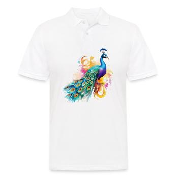 Peacock Flowers Peacock Feather Exotic Colorful Colorful - Men's Polo Shirt - white - Front - Kai (181cm)