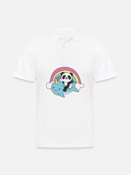 Narwal Panda ozean einhorn kawaii Regenbogen - Männer Poloshirt - Weiß