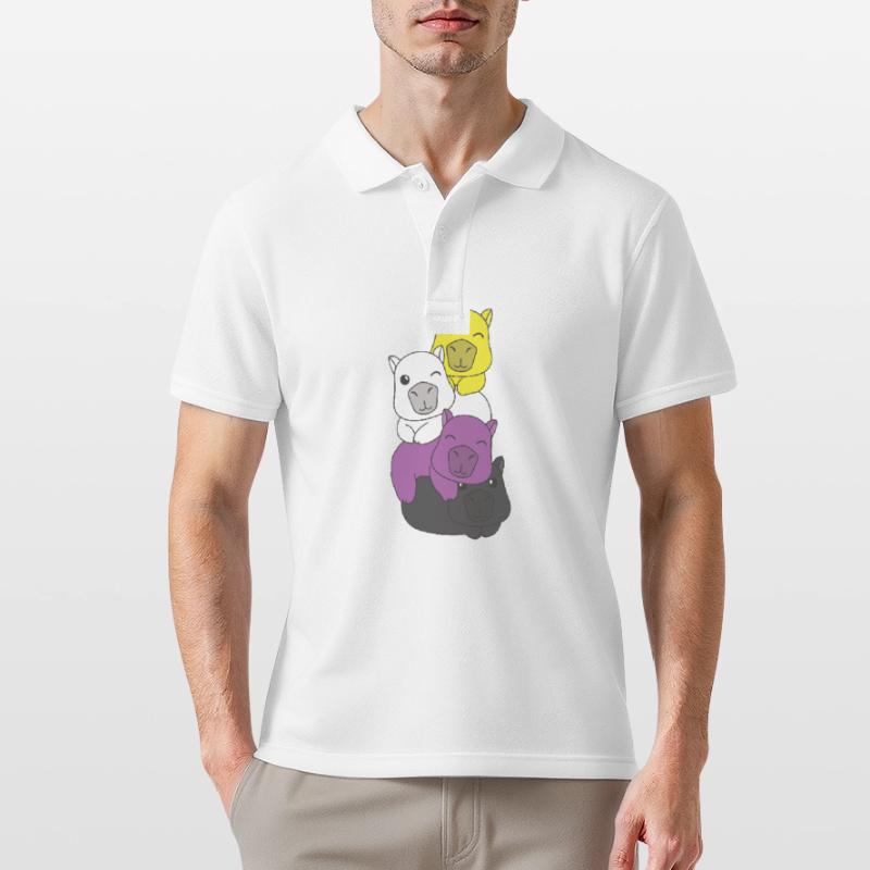 Nonbinary Flag Pride LGBTQ Cute Capybara Stack Men's Polo Shirt