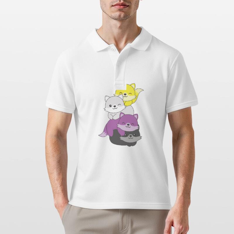 Nonbinary Flag Pride LGBTQ Cute Fox Stack Men's Polo Shirt