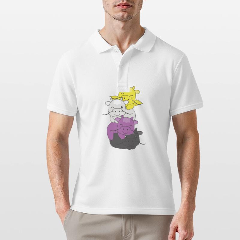 Nonbinary Flag Pride LGBTQ Cute Dragon Stack Men's Polo Shirt