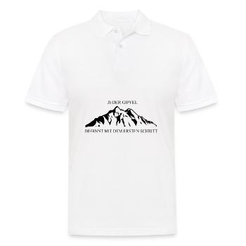 Klassische Berglandschaft: Jeder Gipfel beginnt - Männer Poloshirt - Weiß - Vorne - Kai (181cm)