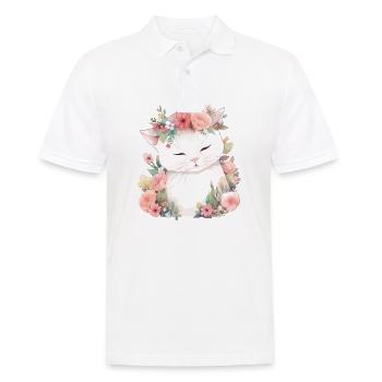 Katze Blumen Aquarell Zeichnung Kunst Bunt Floral - Männer Poloshirt - Weiß - Vorne - Kai (181cm)