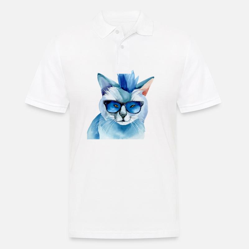 Punkrock Katze mit Sonnenbrille Geschenkidee - Männer Poloshirt - Weiß