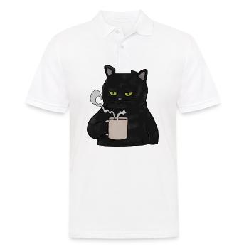 Mürrische schwarze Katze mit Kaffee Morgenmuffel - Männer Poloshirt - Weiß - Vorne - Kai (181cm)