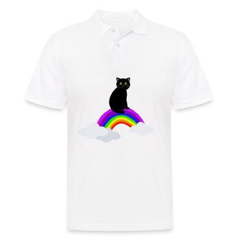 Katze auf Regenbogen - Männer Poloshirt - Weiß - Vorne - Kai (181cm)