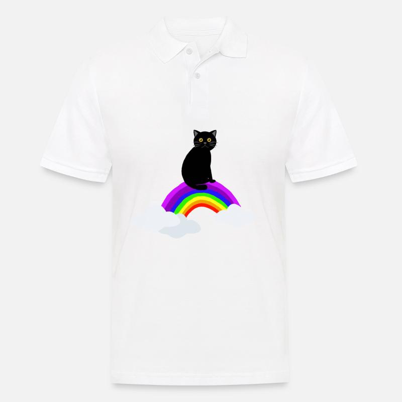 Katze auf Regenbogen - Männer Poloshirt - Weiß